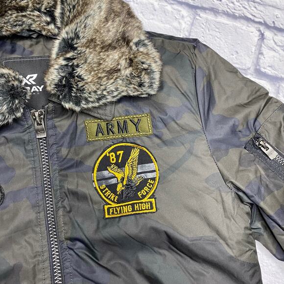 NEW Xray Jeans Army Camo Bomber Jacket with Fur Collar - Picture 3 of 12